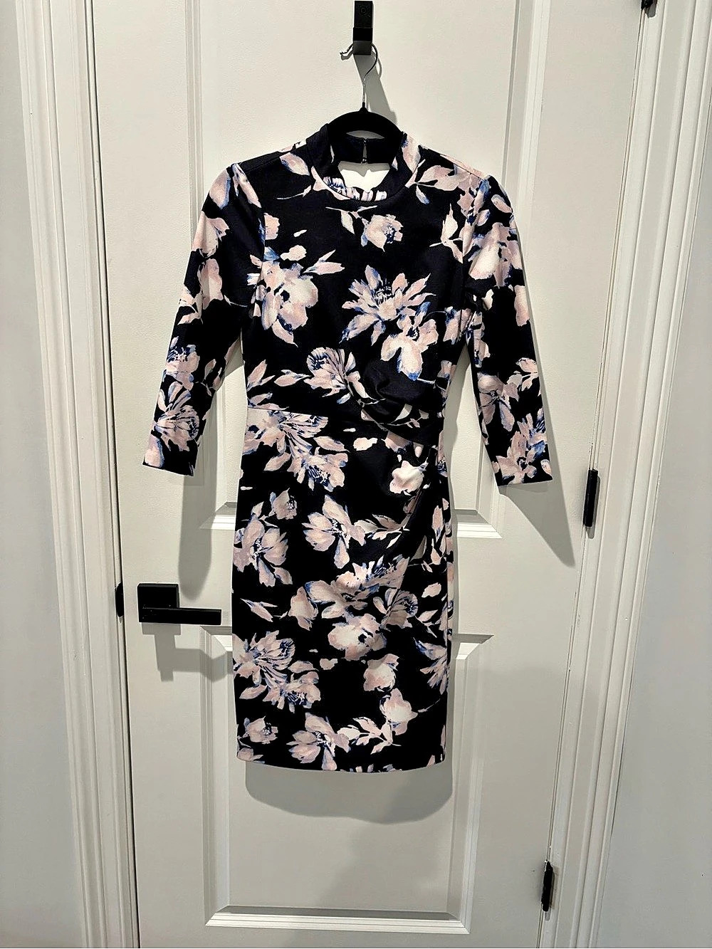 Eliza J Floral Midi Dress in Black & Pink Size 2 Like New